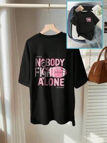 Camiseta deportiva de verano para mujer, cuello redondo, mangas cortas, 100% poliéster, buena elasticidad, tejido de punto, estampado de letras de rugby, jersey casual