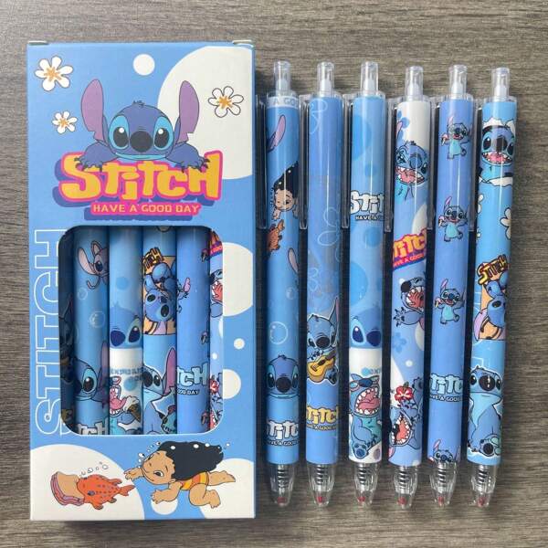 Disney 6pcs Disney Cartoon Lilo & Stitch Ballpoint Pens, Writing Tools, Stationery, Office Supplies, Holiday Gifts Suitable For Gifting,Back To School