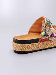 roulvxiang Sandalias cómodas de suela gruesa estilo casual con diamantes para uso en casa, vacaciones y exteriores