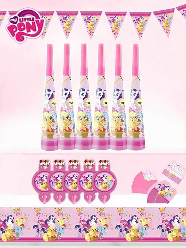 MY LITTLE PONY 1/6/10 pezzi Set di stoviglie per feste a tema, forniture monouso per feste di campeggio, adatte per decorazioni per feste di compleanno, Natale, San Valentino, inizio scuola, regalo perfetto per giovani, eventi di celebrazione, regali ideali per amici, regali commemorativi, decorazioni per matrimoni estivi, spiaggia, forniture scolastiche, decorazione per la stanza