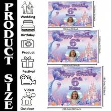 1 Stück personalisiertes Portrait, Name, Alters-Geburtstags-Party Banner, Polyester, Meerjungfrau Thema Unterwasser Schloss & Korallenriff Fotohintergrund, personalisiertes Alles Gute zum Geburtstag Banner, geeignet für Kuchentisch, Zuhause, Außenbereich, 3 Größenoptionen, grafischer Muster