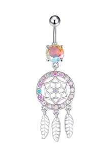 14G 不锈钢花朵肚脐穿孔饰品 CZ 水晶心形蝴蝶肚脐环吊坠女士