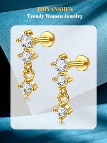 Bông tai đinh tán không ren phẳng bằng thép không gỉ, đinh tán mũi đẩy CZ, sụn tragus, xoắn ốc, vành tai, môi, lỗ mũi, đồ trang sức xỏ khuyên Medusa không gây dị ứng 6mm 8mm 20G - Đinh chốt đẩy - Xem 15