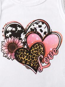 3pcs Girls' Sleeveless Heart & Girl Print Round Neck Tank Tops, Summer Young Girl Tops Multi Pack