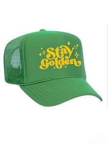 1顶Y2K印花“Stay Golden”抽绳网眼棒球帽，透气可调节女士高尔夫遮阳帽，时尚弯檐男士遮阳帽，Y2K情侣遮阳帽，夏季、海滩、度假、旅行 - 印刷 - 查看 23