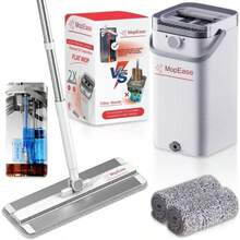 Ultra-Premium Flat Mop & Bucket Set - Waterproof Transparent Cover - Visual Cleaning Indicator - 3 Chamber Design For Clean & Dirty Water Separation, And 2 Microfiber Washable Mop Pads - Silver - View 7