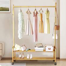Vincidern Gold Clothing Rack With Wheels, Double Layer Shelf, Heavy Duty, 39.4W Inches, For Clothes, Shoes, Bags Coat Rack Back To School Travel Essentials Room Decor, Home Decor, Bedroom Decor Storage Organization And Storage