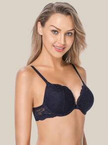 Sujetador de encaje con efecto push-up para mujer, con aros acolchados cómodos, de tacto suave y acogedor, con tirantes ajustables, lencería casual para uso en casa y diario