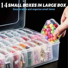 14pcs Plaid Plastic Storage Box Set, Classic Transparent Portable Multifunctional With Buckle Closure, Non-Electric, Suitable For DIY Crafts, Beads, Rings, Hair Accessories, Jewelry And Small Hardware Tools, Jewelry Box, Back To School