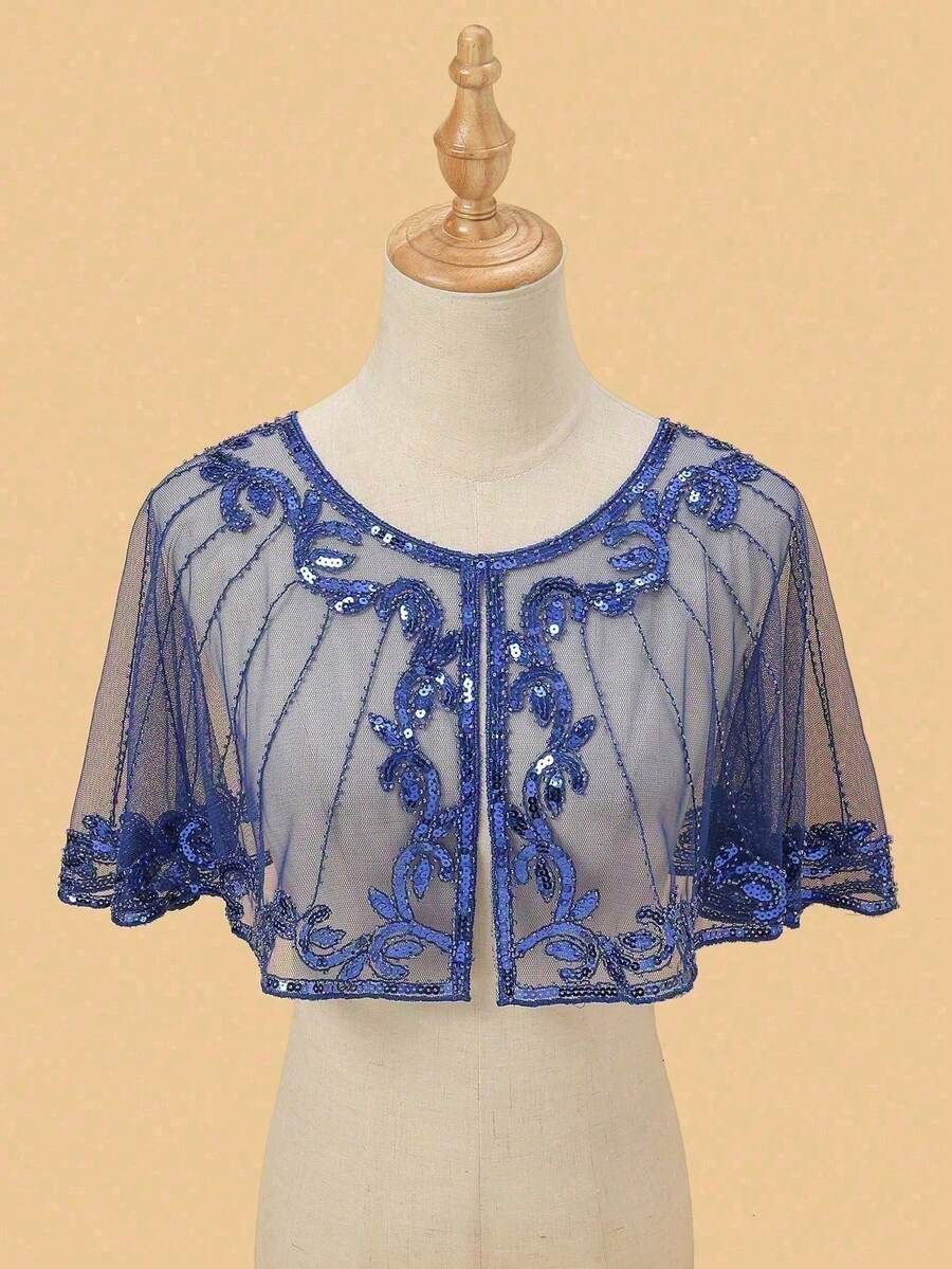 1pc Lightweight Lace And Sequin Embellished Shawl Bolero - Multicolor - View 1