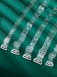 2/6pcs Transparent Flower Invisible Adjustable Replaceable Wide Shoulder Straps, Seamless Cut Flower Print Underwear Bra Straps, Wedding, Bride, Bridesmaid, Gift, Beach Bikini - Clear - View 2