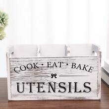 Estante de utensilios de cocina de madera rústica, caja de almacenamiento de 1 pieza con 3 compartimentos, organizador para encimera y pared, hecho de madera, accesorios de cocina, para cocinar, comer, herramientas de hornear, almacenamiento de utensilios de cocina, decoración de la habitación, adecuado para cocina, restaurante, fiesta, campamento, exterior, reunión, regalo para amigos, regalo familiar - Multicolor - Ver 8