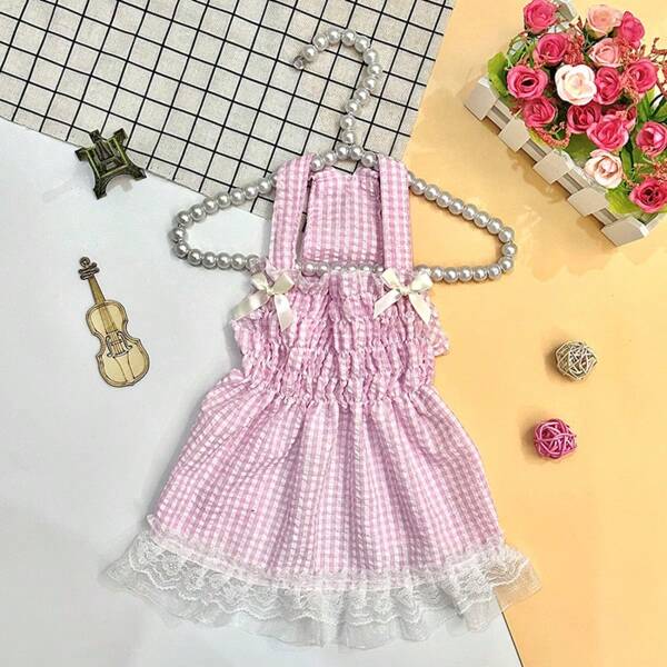 Vestido para perro con estampado de cuadros, ropa de primavera para mascotas, estilo de princesa lindo para Teddy