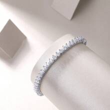 1pc 18K Gold Plated S925 Silver Bracelet With Round Moissanite Stones, Full Row Shiny Design, Elegant Luxury Style, Suitable For Evening Party, Holiday Celebration Or Gift Occasion, With GRA Certificate