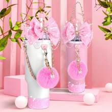 Accesorios con brillo para taza de 30oz, 40oz, 20oz con asa, incluye: tapa decorativa con lazo y pajita, pajita con lazo decorativo, correa de manija de botella de agua, funda de silicona para taza, cadena con dije, regalo ideal para el Día de San Valentín, Día de la Madre, útiles escolares