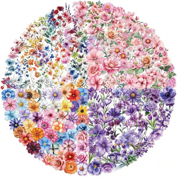 200Pcs Transparent Flower Stickers For Scrapbooking PET Nature Plant Stickers Floral Stickers Vintage Craft Sticker Colorful Small Flower Sticker For Journaling Scrapbooking Clear Flower Decals,School Supplies,Back To School