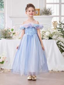 Sparkly Butterfly 3D Floral Easter Party Dress, Elegant Princess Tulle Gown For Girls, Birthday Party, Valentine's Day Gift, Prom, Wedding Flower Girl, Holiday Celebration - Baby Blue - View 2