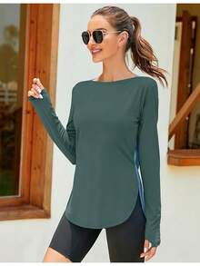 ZHENWEI Women's Long Sleeve Sun Shirt UV Protection Workout Tops Lightweight UPF 50+ Golf Gym Hiking Shirts Outdoor Clothing - 深綠藍 - 查看 2