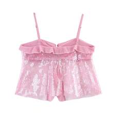 ZEVITY Women's Sequin Patchwork Camisole Top 2501 - Coral Pink - View 2