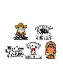 5Pcs Rizz Em With The Tism Enamel Pin Custom Metal Brooches Cartoon Animal Frog Brooches Backpack Lapel Badge Jewelry Gift For Friend - Multicolor - View 10