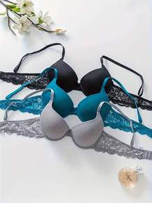 女士舒适内衣三件套 - 奢华加厚文胸，精致蕾丝细节，高支撑力，柔软透气面料，带来极致舒适体验 - 彩色 - 查看 3