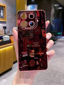 1 pieza Funda protectora para teléfono con pintura de arte borgoña compatible con Galaxy/Infinix/Redmi/OPPO/VIVO/Realme, resistente al agua, a los golpes y a los arañazos - Rosa - Ver 3