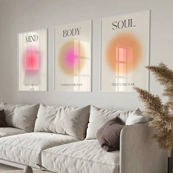 3pcs Unframed Motivational Quote Positive Aura Spiritual Grainy Gradient Wall Art Canvas Painting Posters For Living Room Home Decor Botanical Simple Frameless/Framed Painting