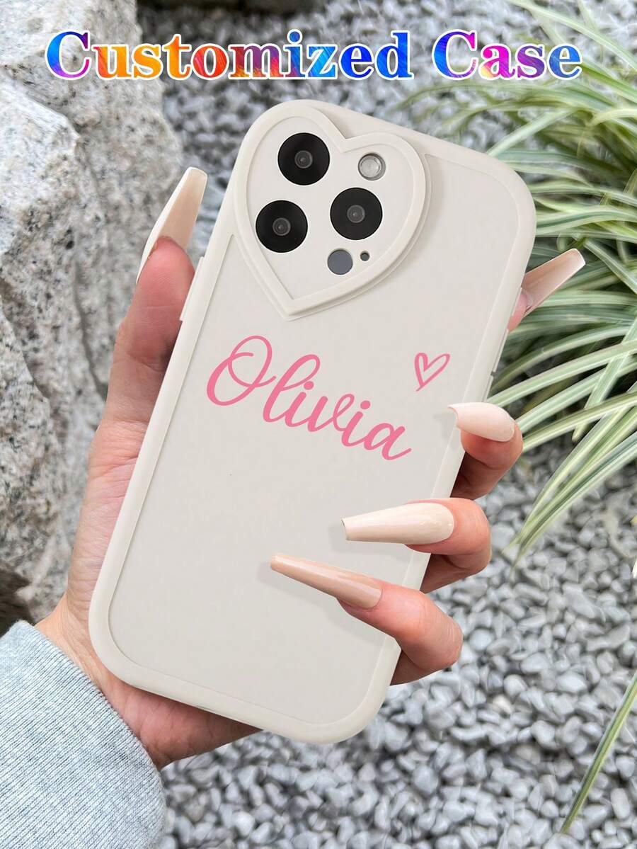 Casing Ponsel dengan Desain Huruf Tanda Tangan Hati Lucu yang Dapat Disesuaikan, Warna Pink/Aprikot, Cermin, dan Frasa Nama, Kompatibel dengan 11 Pro/13 Pro/15 Pro Max XR 12 13 15 16 Pro Max - MultiWarna - View 1