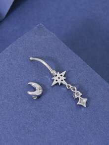 1 件锆石镶嵌星星和月亮肚脐环，女士穿孔饰品，适合派对、日常佩戴、节日、礼物