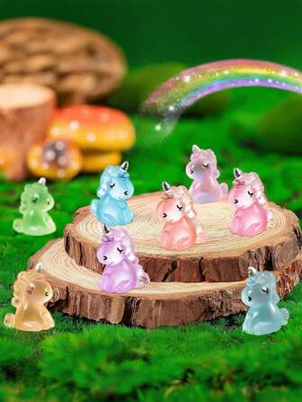 10/20pcs Luminous Mini Resin Unicorn Figurines, Glow In The Dark Tiny Unicorn Ornament For DIY Fairy Garden, Landscape, Aquarium, Birthday Party, Room Crafts Decor
