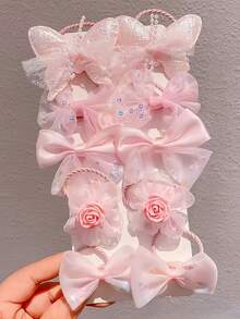 10个/套 女孩可爱蝴蝶结发圈，高弹力发绳组合装，适合上学、旅行、居家、派对、日常佩戴，青少年礼物 - 10 PCS - 查看 3