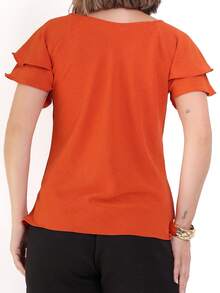 MARILYN MONNA Women's Duna Shirt Blouse Casual Short Sleeve Round Neck Solid Color Short Sleeve Tops - 亮橙色 - 查看 3