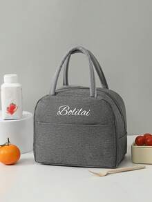 Customized Text Gift Bag, Large Capacity Lunch Box Bag, Suitable For Teenagers. Applicable For Office, University, Work, Business, Commuting, Outdoor, Travel And Picnic. Insulated Lunch Box Bag, Portable Aluminum Foil Ice Bag, Lunch Bag, Picnic Storage Bag - Grey - View 4