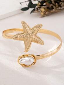 1pc Women's Minimalist Geometric Line Open Cuff Bracelet, Gold Color Jewelry For Daily Wear