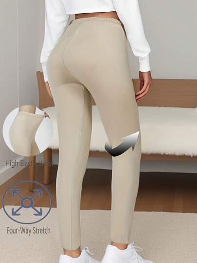 سروال ضيق نسائي بيج عصري، مرن للغاية، قابل للتنفس، يشد البطن، بدون غرز، سراويل يوجا، بناطيل كاجوال طويلة، مناسبة للرياضة, اللياقة البدنية، النشاطات الخارجية، والسفر