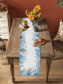 Summer Coastal Blue Coral Starfish Table Runner Dresser Scarves Table Decor Reusable Farmhouse Kitchen Dining Table Runner Holiday Party Decorations - Multicolor - View 6