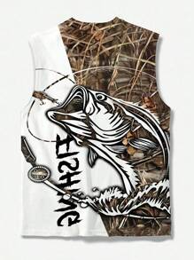 Plus Size Men Cartoon Animal Print Sleeveless Tank Top, Casual Sports T-Shirt Suitable For Outdoor, Street-Style Clothing