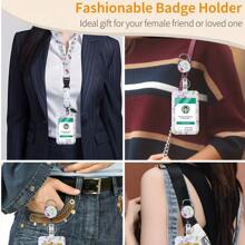 Flower ID Badge Holder With Breakaway Lanyard, Retractable Badge Reel,Work Name Tag Breakaway Lanyard ID Card Protector,School Supplies,Back To School