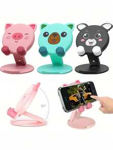 1pc Cartoon Desk Mobile Phone Stand, Foldable & Adjustable Holder For Smartphone & Tablet, Convenient For Study, Live Streaming, Portable And Easy To Store - Multicolor - View 1
