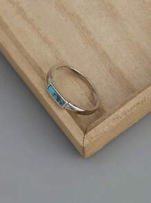 Anillo estrecho enchapado en plata con incrustación de turquesa, estilo normcore, apto para hombres y mujeres, disponible en múltiples tallas, combina con atuendos diarios