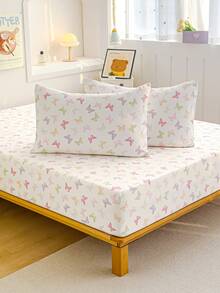 2/3 Piece Soft Fitted Bedsheet Set - Butterfly Pattern Bedsheet Set, Includes 1/2 Pillowcases And 1 Mattress Protector (30cm/12" Deep) - Modern Mattress Cover Or Mattress Pad, Fits All Bed Sizes Including Twin, Full, Queen, King, Single, Double, Also Suitable For School Bedding. - White - View 5