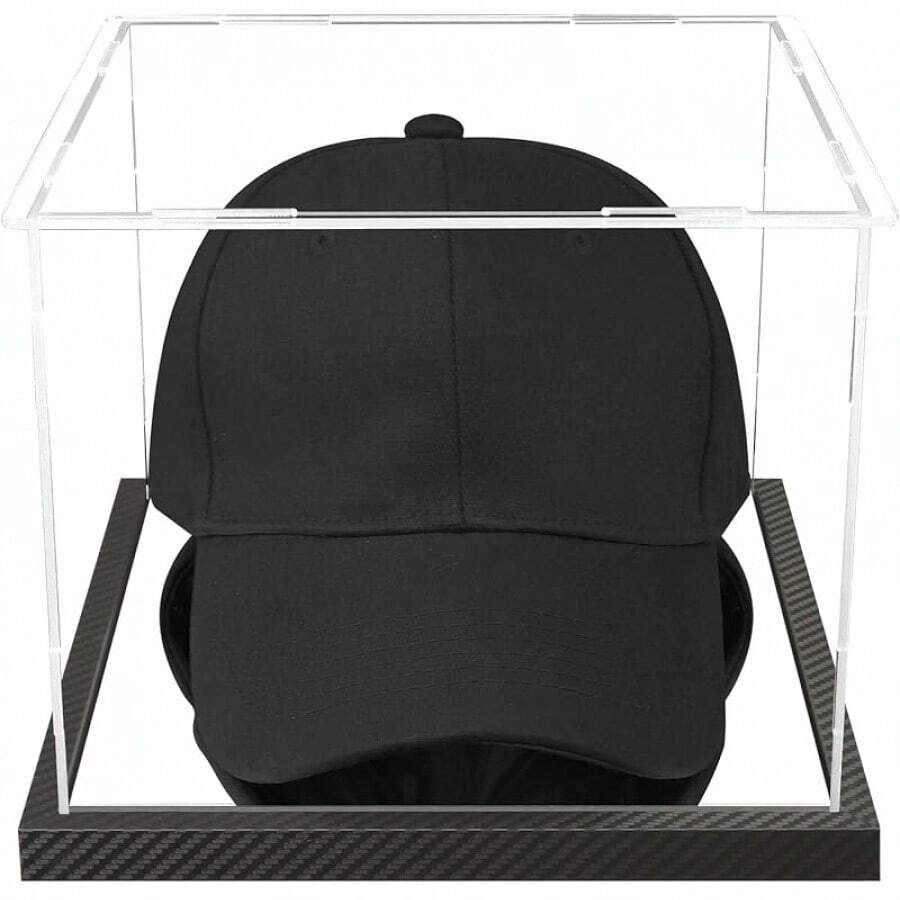 Hat Display Acrylic Baseball Cap Holder Stand Transparent Hat Storage Box Dustproof Square Cabinet With Carbon Fiber Skin Base And Removable Mirror Base2025 - 帽子展示櫃 - 查看 1