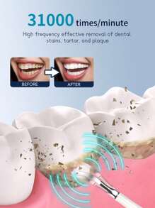 Cepillo de dientes eléctrico inteligente, limpiador de dientes con 2 cabezales de cepillo, 1 cabezal mate, 5 modos de limpieza, para cuidado bucal diario, carga USB, adecuado para uso doméstico/de viaje, batería de 500 mAh