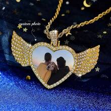 1 pieza Collar personalizado con foto redonda y alas, colgante de foto personalizado, colgante de foto personalizado "Tus alas están listas" para joyería personalizada, regalo de Navidad muy memorable, oro, plata, elegante, colorido, vintage, simple, unisex, casual, lindo, personalizado, único, regalos ideales para él, regalos ideales para ella, ella, novio, novia, papá, mamá, familia, amigos, para aniversarios, para cumpleaños, para graduación, para baile de graduación, para fiestas, otoño elegante, joyería y relojes, collares de foto de moda personalizados