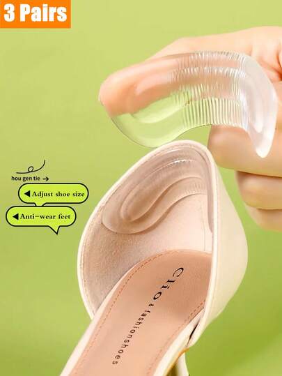 3 对 4D 硅胶足跟垫，透明隐形防擦伤足跟垫，适用于女士高跟鞋、乐福鞋、一脚蹬鞋，防止起水泡