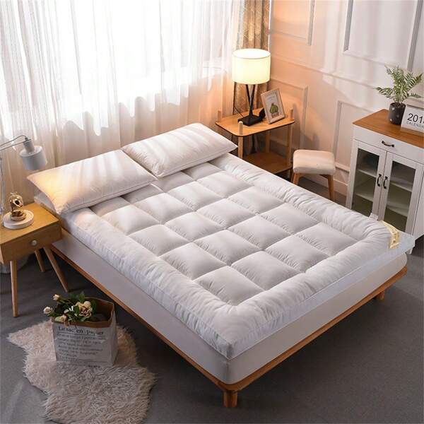1 Housse de matelas en fibre - Couleur unie, surmatelas moelleux, matelas confortable, printemps, été, automne et hiver quatre saisons confortable - Convient pour la chambre à coucher, l'appartement, la chambre d'hôte, le dortoir
