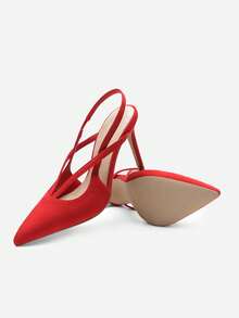 Women's Red Slingback Stiletto Heel Pumps Closed Pointed Toe High Heels Slip-On Elegant Sexy Party Prom Wedding Dress Shoes - 紅色 - 查看 3