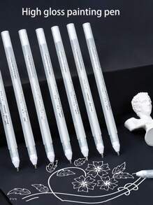 6 قطع/1 قلم تحديد، قلم فني، كرتون أسود، قلم خطاف أبيض، قلم رسم وجرافيتي DIY، قلم قرطاسية بسيطة، قلم كتابة برأس خطابات سوداء، عودة إلى المدرسة