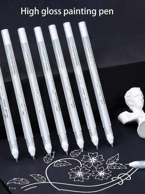6pcs/1pc Highlighter Pen, Art Specific Pen, Black Cardboard, White Hook Pen, DIY Painting Graffiti Pen, Minimalist Stationery Pen, Black Letterhead Writing Pen Back To School
