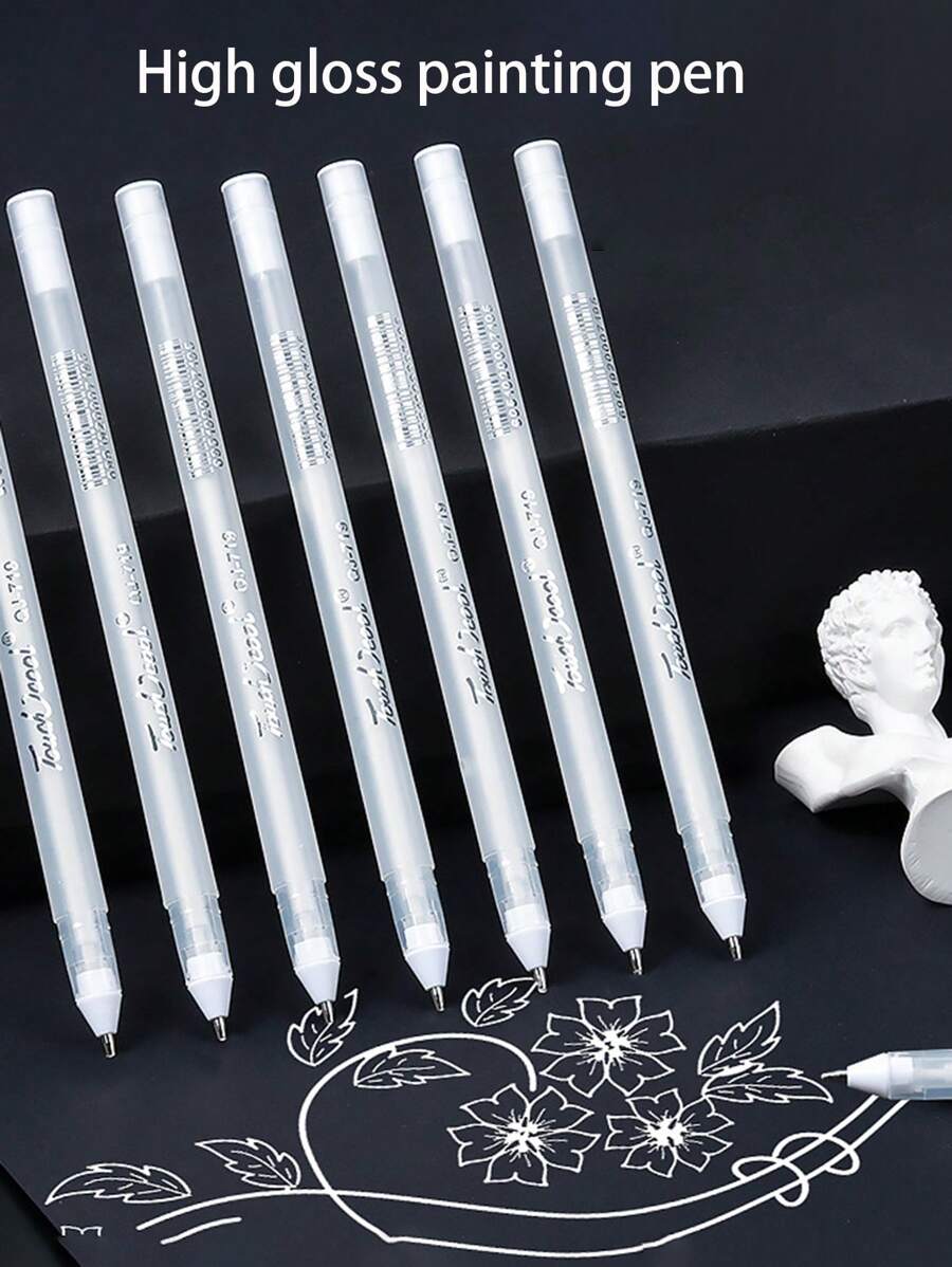 6 قطع/1 قلم تحديد، قلم فني، كرتون أسود، قلم خطاف أبيض، قلم رسم وجرافيتي DIY، قلم قرطاسية بسيطة، قلم كتابة برأس خطابات سوداء، عودة إلى المدرسة